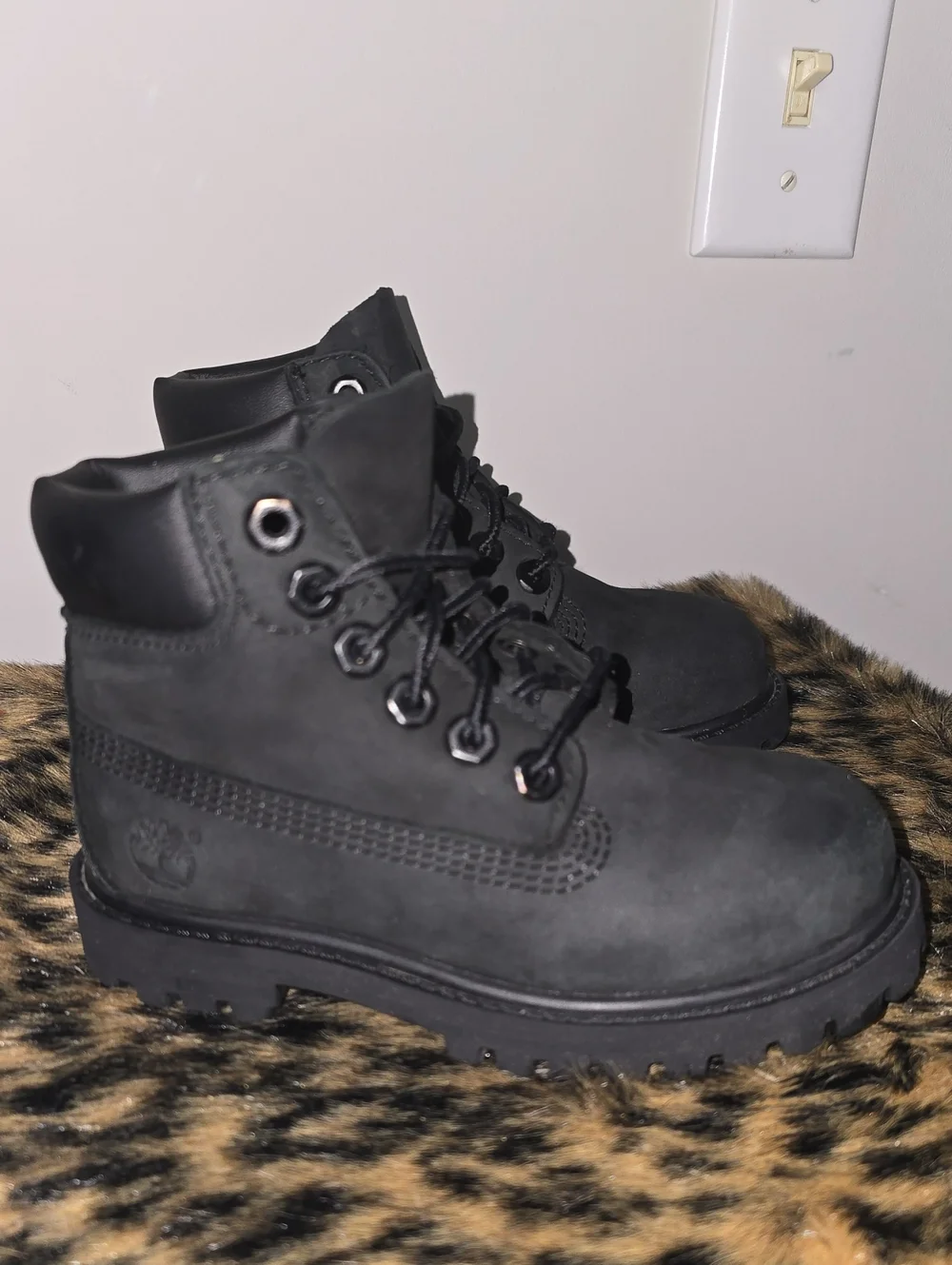 Timberland Kid's Black Nubuck Lace-Up Boots